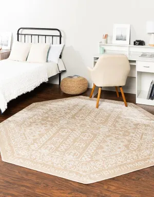 Unique Loom Oxford Collection Area Rug - Magdelan (7' 1" Octagon, Beige/ Ivory)