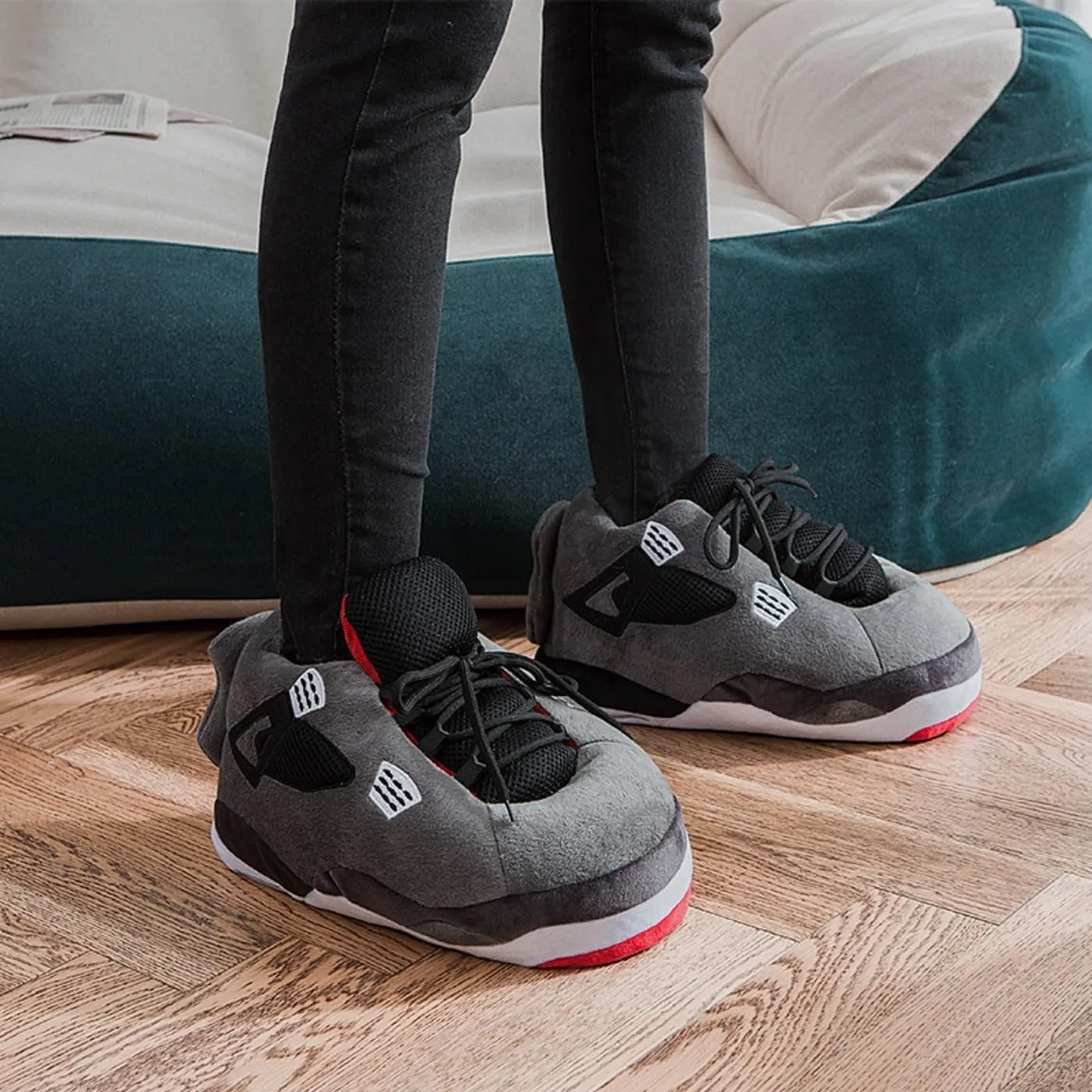 Unisex Cosy Trendy Sneaker Slippers - Warm Plush Anti-Skid Rubber Sole Comfy Fluffy Shoes - One-Size 6-12 Fleece Lined House Shoes
