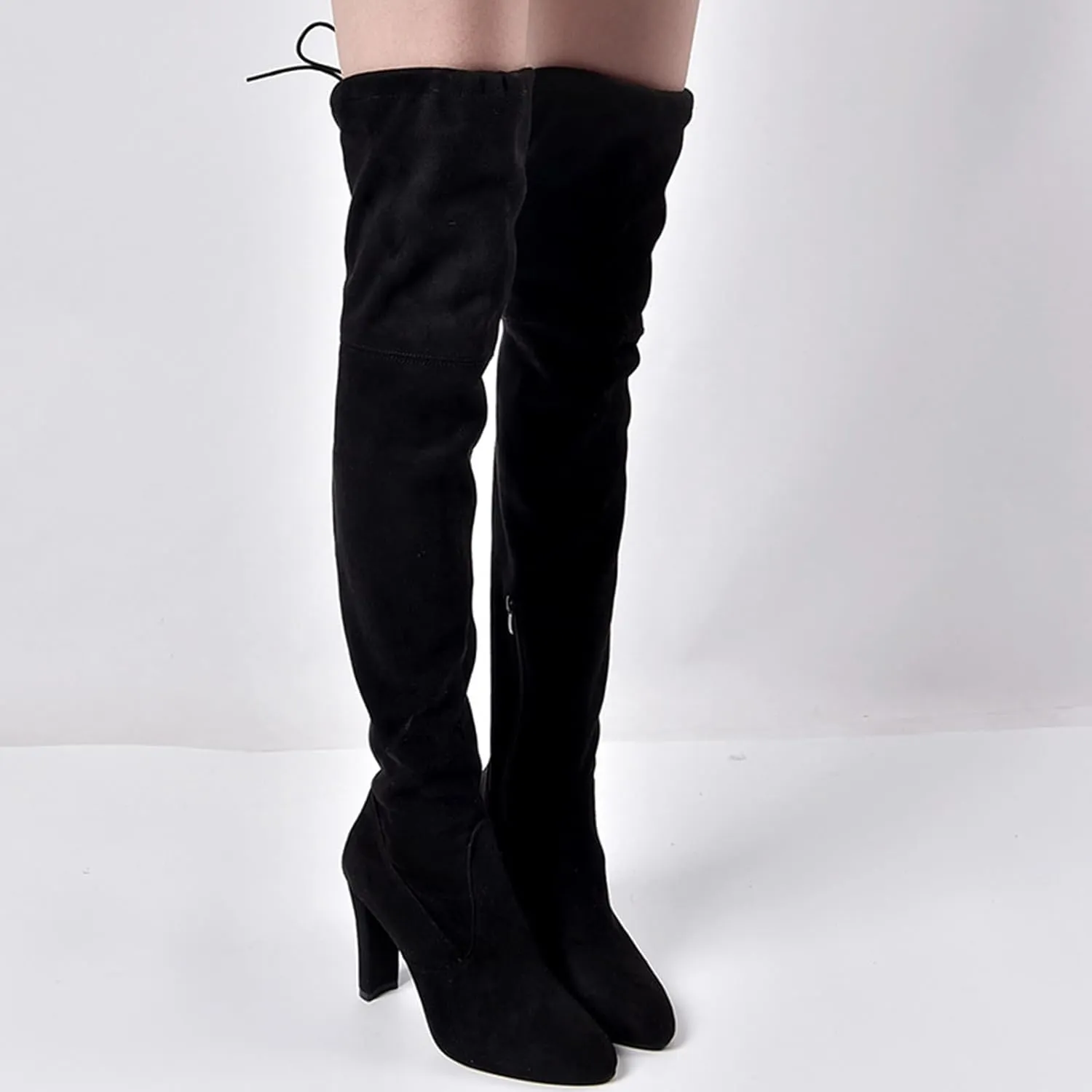 UOQAPRE Women's Over The Knee Thigh Low Chunky Heel Boots,Round-Toe Side Zip Long Boots Platform Chunky Heel Bootie for Women