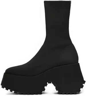 UOQAPRE Women's Over The Knee Thigh Low Chunky Heel Boots,Round-Toe Side Zip Long Boots Platform Chunky Heel Bootie for Women