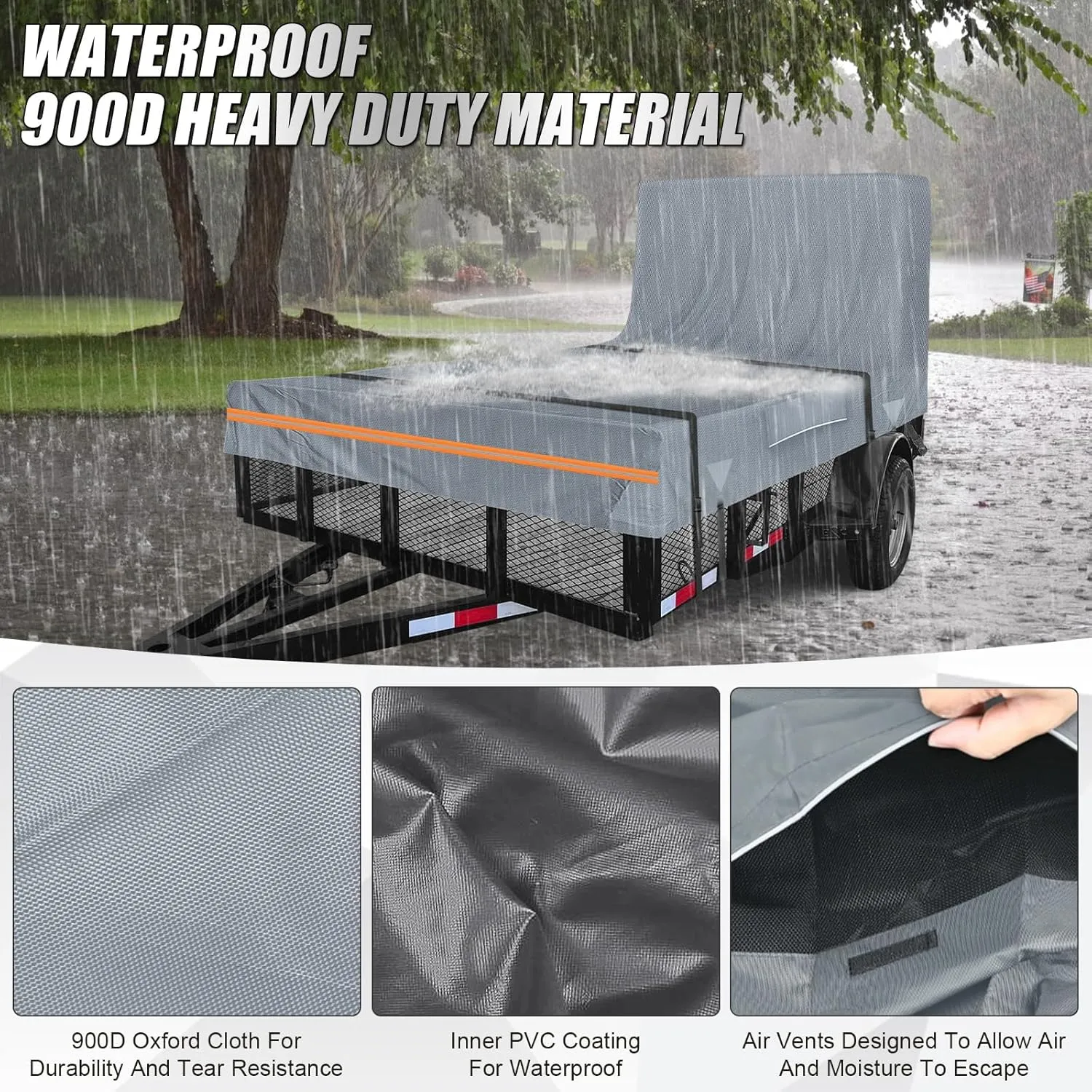 Utility Trailer Cover, 5x8 Trailer Cover with Rear Landscape/Ramp Gate 48” to 60” high, 600D Waterproof Windproof Heavy Duty Black Dump Trailer Cover, Fits 5 x 8 FT (W x L)