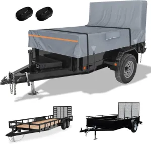 Utility Trailer Cover, 5x8 Trailer Cover with Rear Landscape/Ramp Gate 48” to 60” high, 600D Waterproof Windproof Heavy Duty Black Dump Trailer Cover, Fits 5 x 8 FT (W x L)