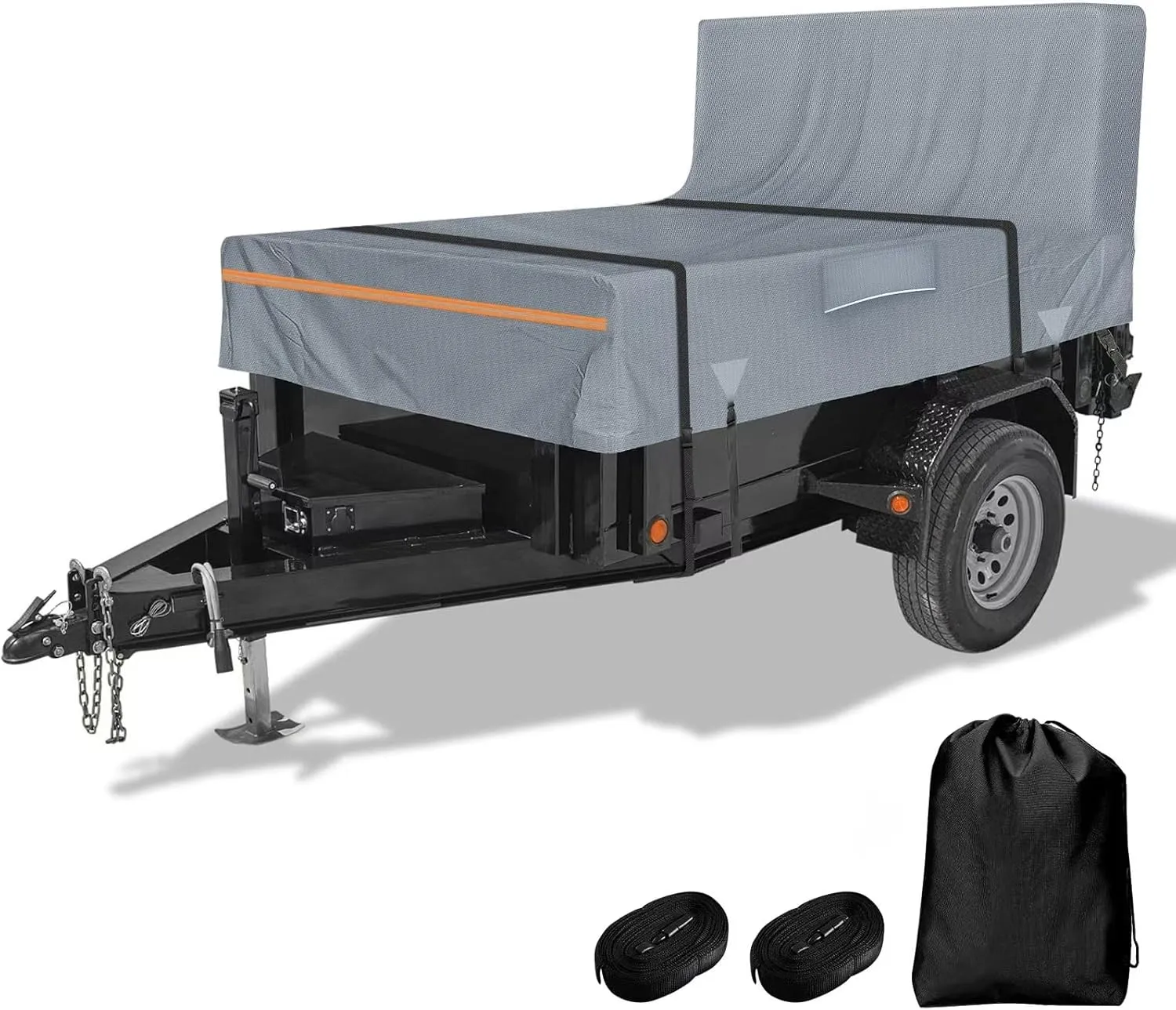 Utility Trailer Cover, 5x8 Trailer Cover with Rear Landscape/Ramp Gate 48” to 60” high, 600D Waterproof Windproof Heavy Duty Black Dump Trailer Cover, Fits 5 x 8 FT (W x L)