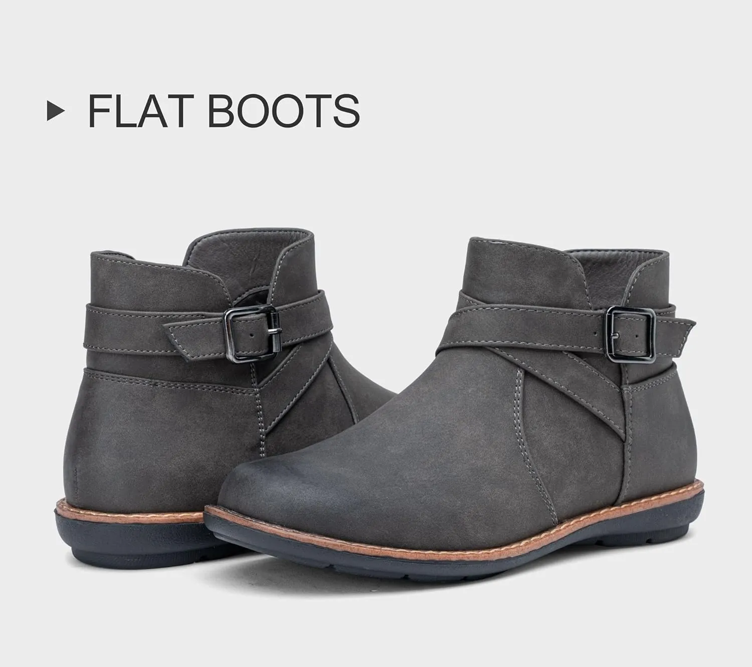 Vepose Womens 9005 Flat Ankle Boots, No Heel Round Toe Short Booties