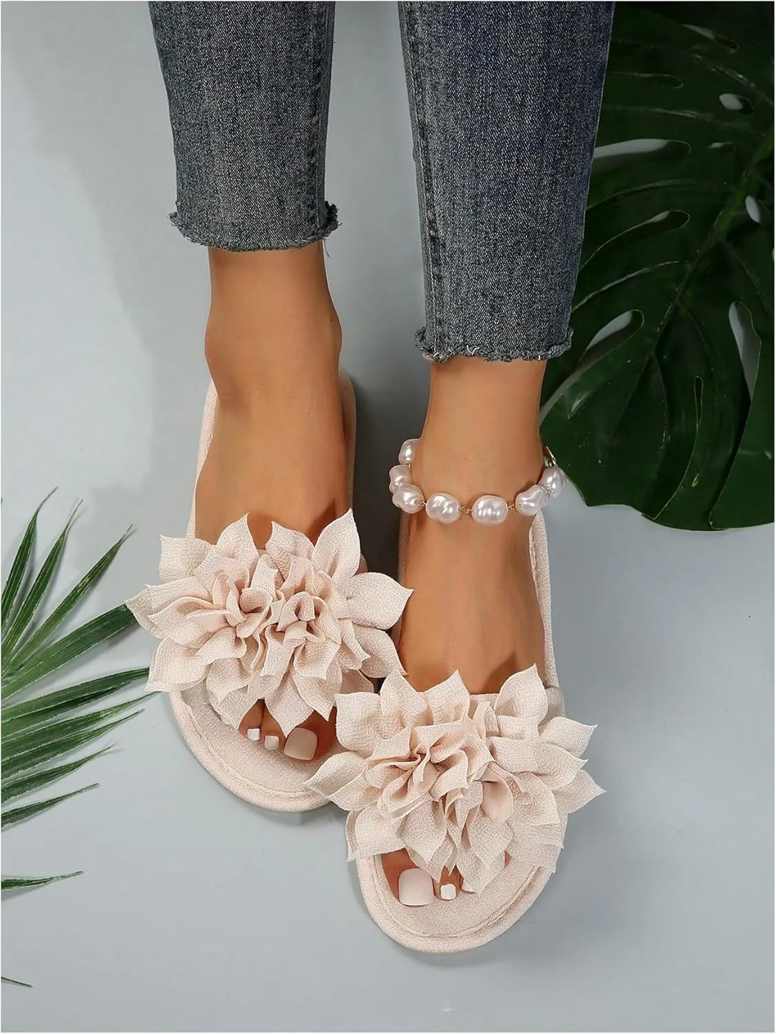 Verdusa Women's Floral Home Slippers Open Toe Bedroom Slippers