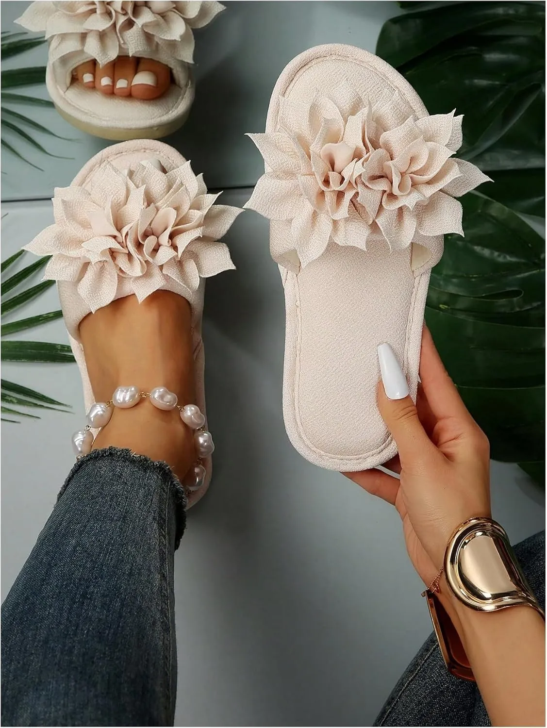 Verdusa Women's Floral Home Slippers Open Toe Bedroom Slippers
