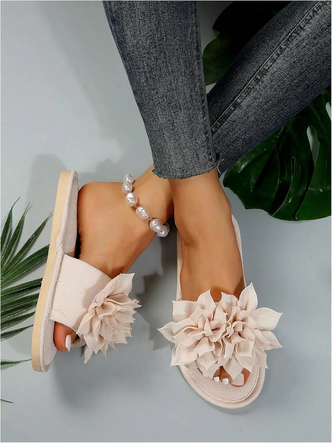 Verdusa Women's Floral Home Slippers Open Toe Bedroom Slippers