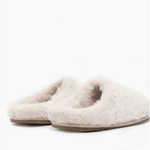 Vero Moda EMILY Womens Faux Fur Mule Slippers Pristine