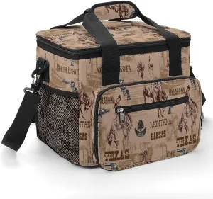 Vintage Wild West Cowboys 22.5L Insulated Camping Coolers Bag Large Leakproof Ice Chest for Beach Travel Picnic