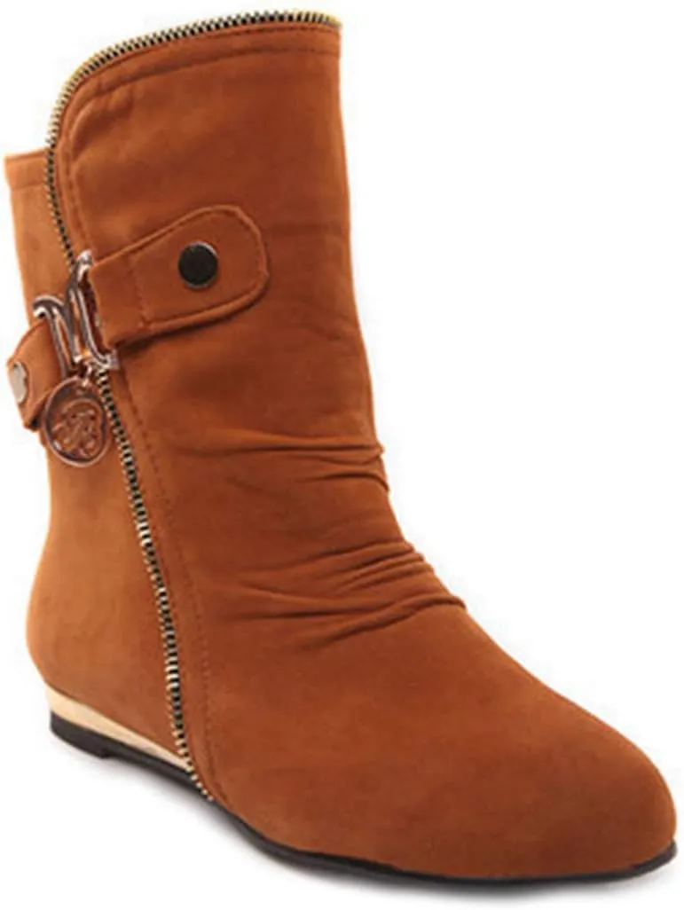 VOKLIN Women's Winter Metallic Slouch Ankle Boots Suede Quilted Zipper Flat Dressy Booties Dressy Short Boot