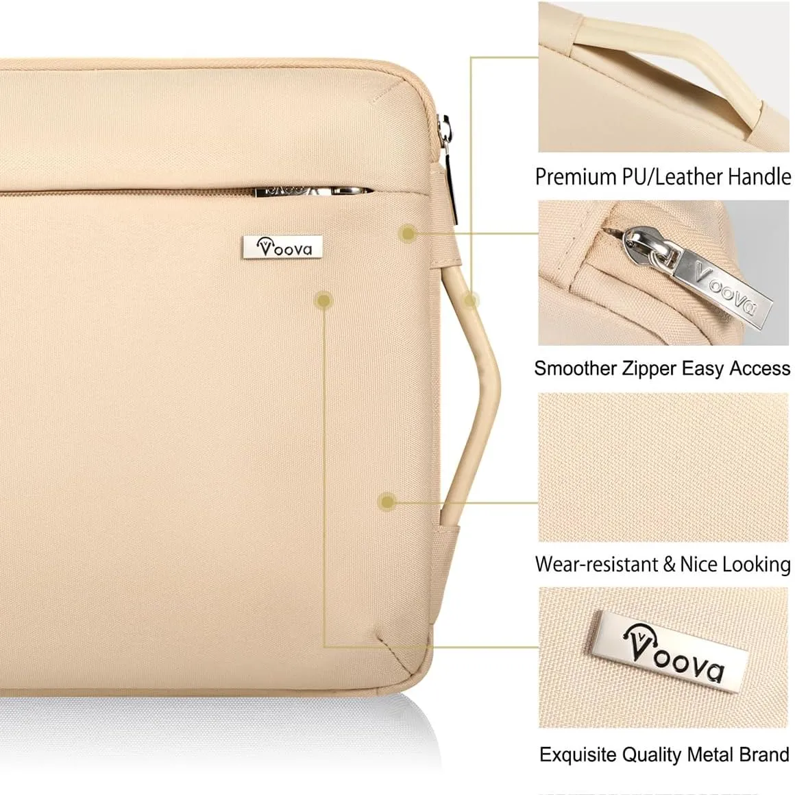 Voova Laptop Sleeve Case 14 15 Inch with Handle, 360° Protective Waterproof Slim Computer Bag Cover Compatible with MacBook Air 15 M2/M3/M4 2024-2025, MacBook Pro 14/15, Hp Chromebook 14, Beige