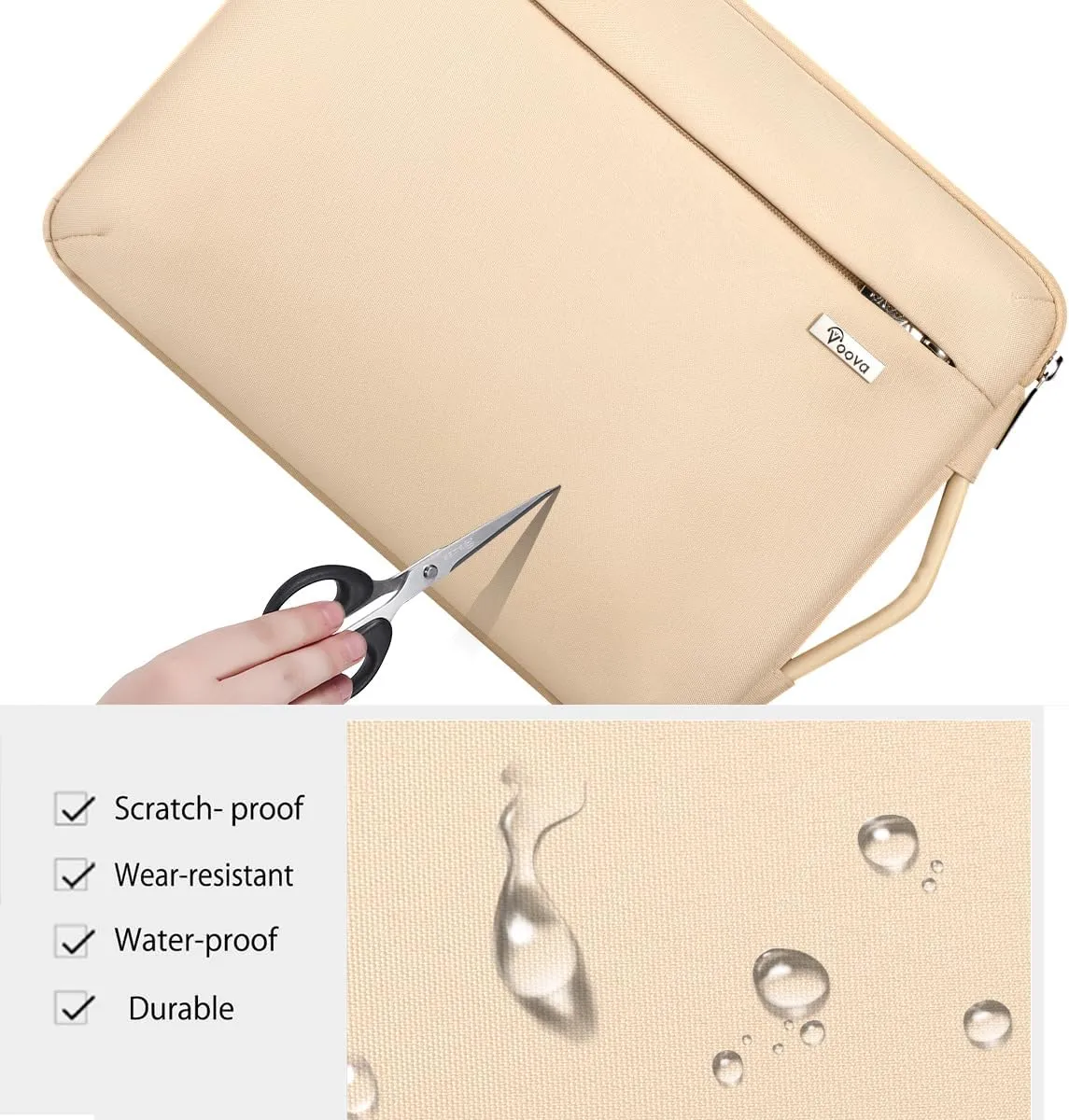 Voova Laptop Sleeve Case 14 15 Inch with Handle, 360° Protective Waterproof Slim Computer Bag Cover Compatible with MacBook Air 15 M2/M3/M4 2024-2025, MacBook Pro 14/15, Hp Chromebook 14, Beige