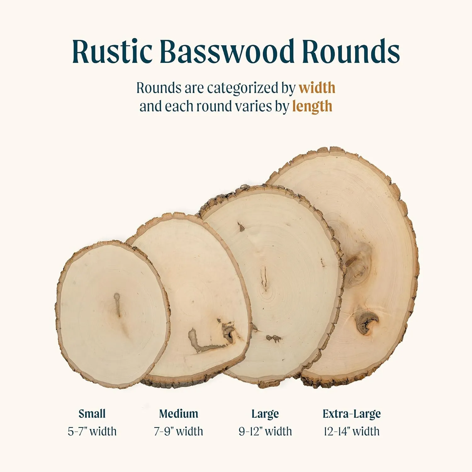 Walnut Hollow Rustic Basswood Round, Medium 7-9" Wide with Live Edge Wood (Pack of 6) - for Wood Burning, Home Décor, and Rustic Weddings