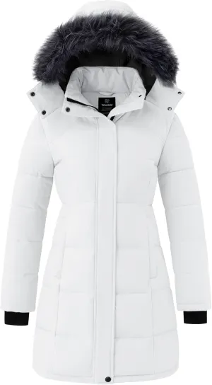 wantdo Women's Waterproof Winter Coat Warm Long Puffer Jackets with Faux Fur Hood Thicken Parka