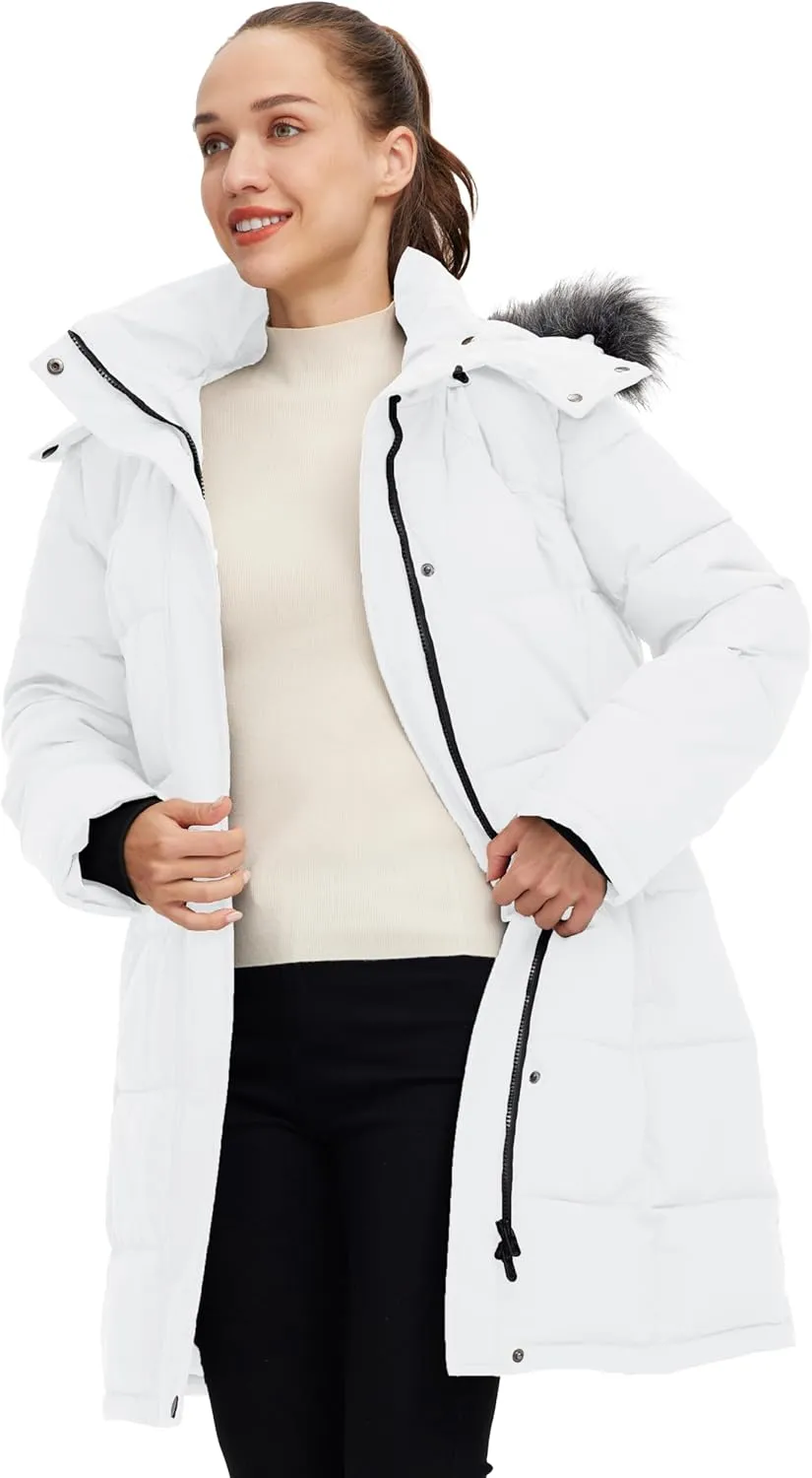 wantdo Women's Waterproof Winter Coat Warm Long Puffer Jackets with Faux Fur Hood Thicken Parka