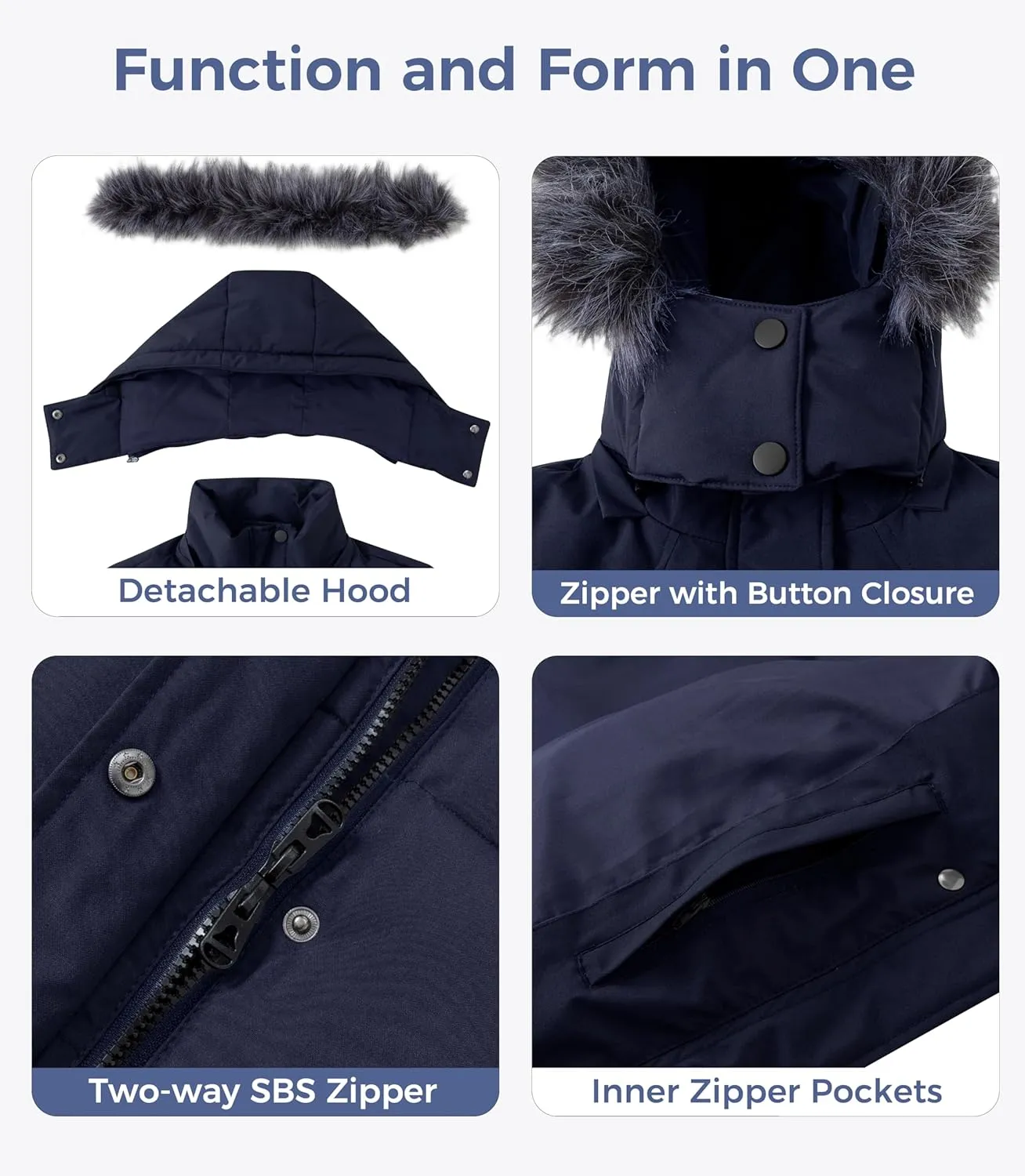 wantdo Women's Waterproof Winter Coat Warm Long Puffer Jackets with Faux Fur Hood Thicken Parka