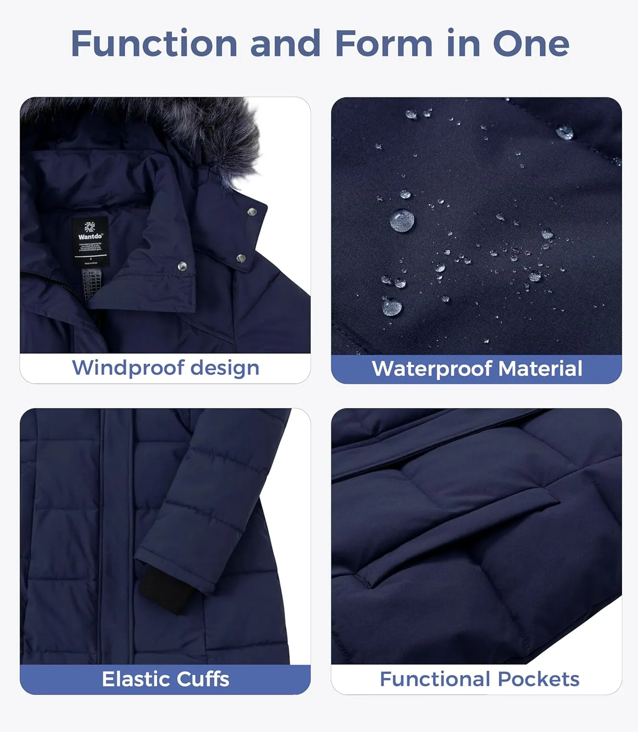 wantdo Women's Waterproof Winter Coat Warm Long Puffer Jackets with Faux Fur Hood Thicken Parka