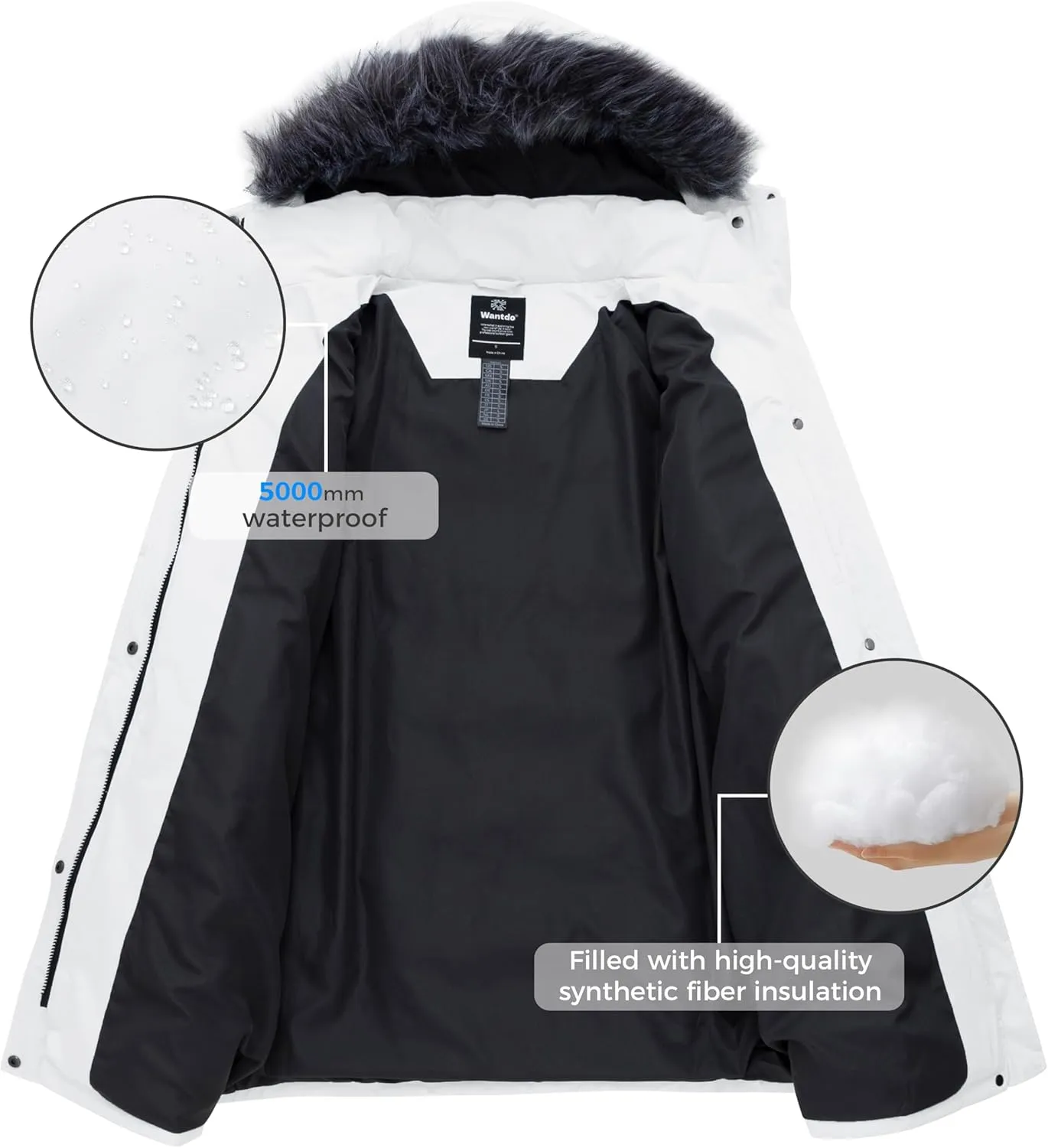 wantdo Women's Waterproof Winter Coat Warm Long Puffer Jackets with Faux Fur Hood Thicken Parka