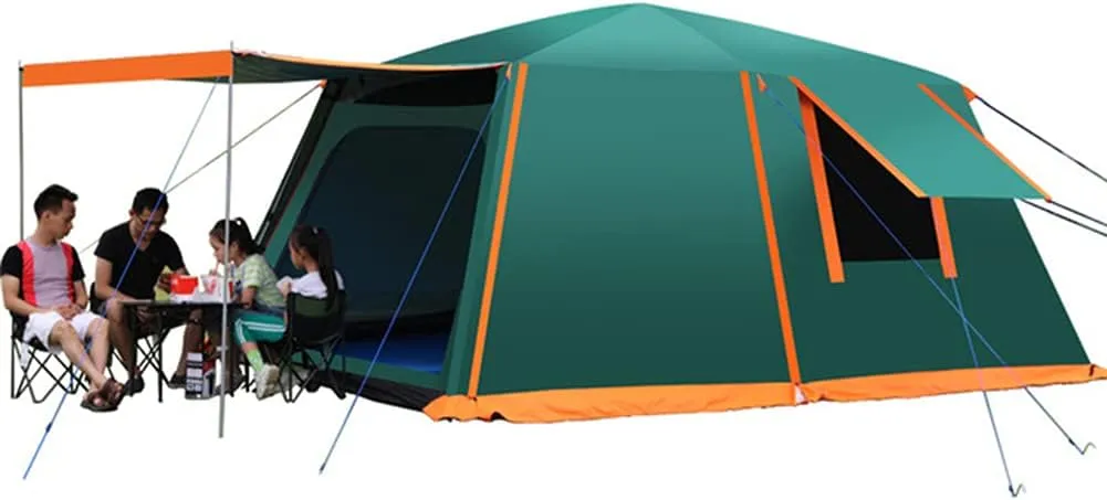Waterproof Dome Tent with Porch Automatic Pop Up Tent Sun Shelter Easy Set Up Double Layer Family Camping Tents with Carrying Bag for Outdoor Camping, Fishing, BBQ