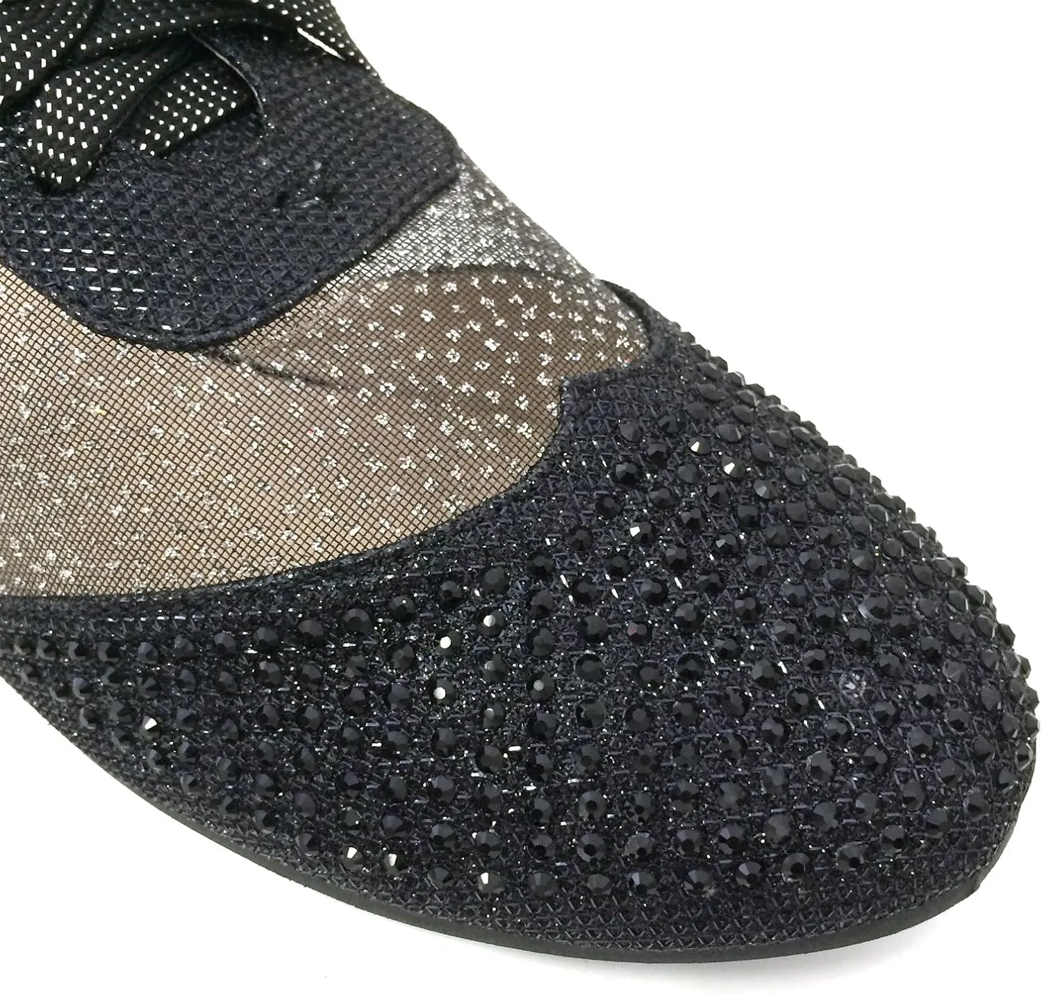 Wen-01 Women's Oxfords Shoes Rhinestones Lace Up Mesh Detail Lace Flats Casual Bootie, Black, Gold, Silver