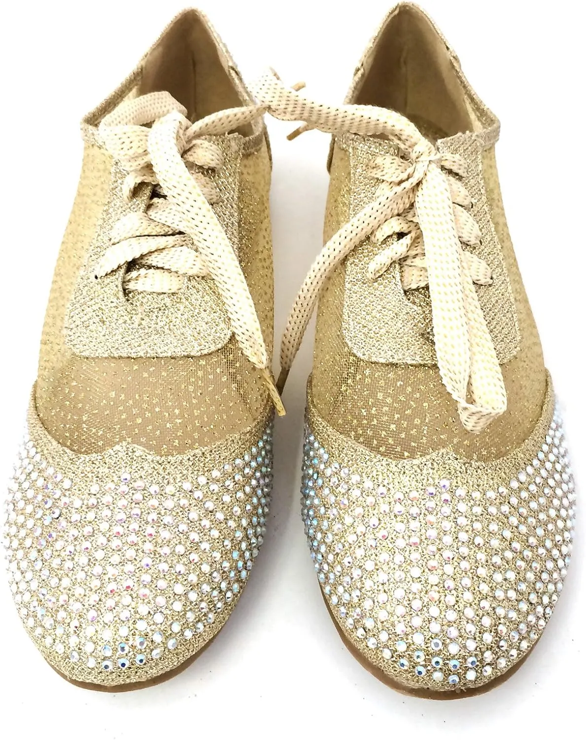 Wen-01 Women's Oxfords Shoes Rhinestones Lace Up Mesh Detail Lace Flats Casual Bootie, Black, Gold, Silver
