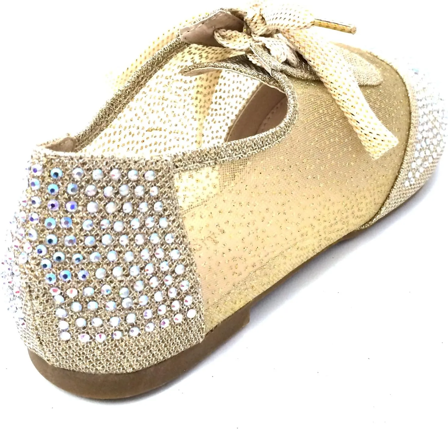 Wen-01 Women's Oxfords Shoes Rhinestones Lace Up Mesh Detail Lace Flats Casual Bootie, Black, Gold, Silver