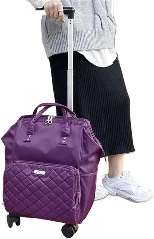 Wheeled backpack for Women Travel trolley bags Travel Bag with wheels Oxford large capacity Travel Rolling Luggage Backpack Bags(22 inch dark red)