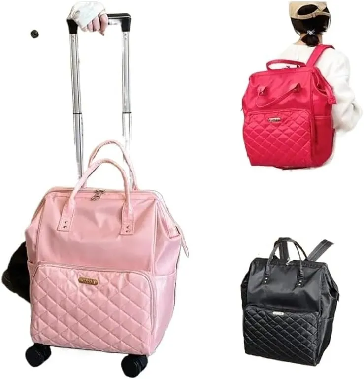Wheeled backpack for Women Travel trolley bags Travel Bag with wheels Oxford large capacity Travel Rolling Luggage Backpack Bags(22 inch dark red)