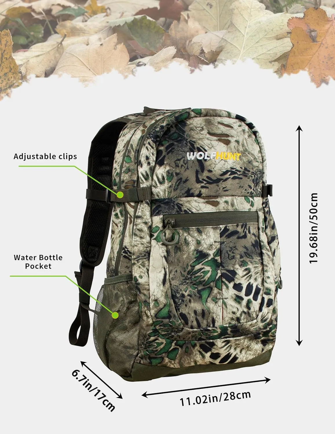 WOLFHUNT Hunting Backpack for Men, Medium Camouflage Hunting Pack Hiking Day Pack for Hiking, Fishing, Shooting, 24 L, Prym1 MP