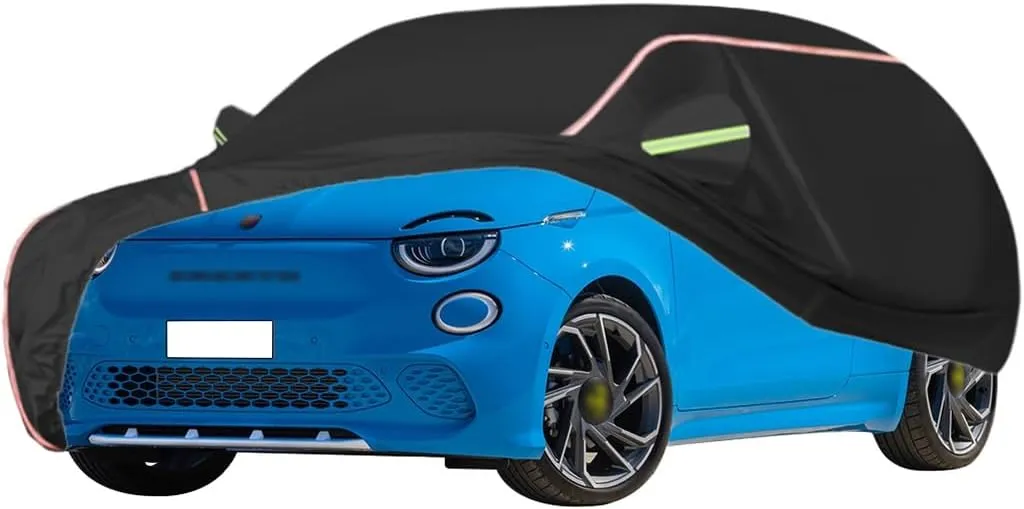 WOLWES Car Cover are Suitable for Abarth 500/500C/500e All-Weather Windproof, Snowproof, Rainproof, UV-Protected and Breathable All-Season Universal with Side Door Zip Oxford Cloth Car Cover (Color :