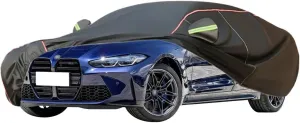 WOLWES Car Cover are Suitable for BMW M3 All-Weather Windproof, Snowproof, Rainproof, UV-Protected and Breathable All-Season Universal with Side Door Zip Oxford Cloth Car Cover (Color : Black)