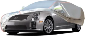 WOLWES Car Cover are Suitable for Cadillac STS All-Weather Windproof, Snowproof, Rainproof, UV-Protected and Breathable All-Season Universal with Side Door Zip Oxford Cloth Car Cover (Color : White)