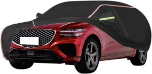 WOLWES Car Cover are Suitable for Genesis GV70 All-Weather Windproof, Snowproof, Rainproof, UV-Protected and Breathable All-Season Universal with Side Door Zip Oxford Cloth Car Cover (Color : Black)