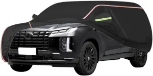 WOLWES Car Cover are Suitable for Hyundai Palisade All-Weather Windproof, Snowproof, Rainproof, UV-Protected and Breathable All-Season Universal with Side Door Zip Oxford Cloth Car Cover (Color : Bla