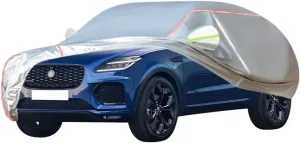 WOLWES Car Cover are Suitable for Jaguar E-Pace All-Weather Windproof, Snowproof, Rainproof, UV-Protected and Breathable All-Season Universal with Side Door Zip Oxford Cloth Car Cover (Color : White