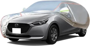 WOLWES Car Cover are Suitable for Mazda 2 All-Weather Windproof, Snowproof, Rainproof, UV-Protected and Breathable All-Season Universal with Side Door Zip Oxford Cloth Car Cover (Color : White)