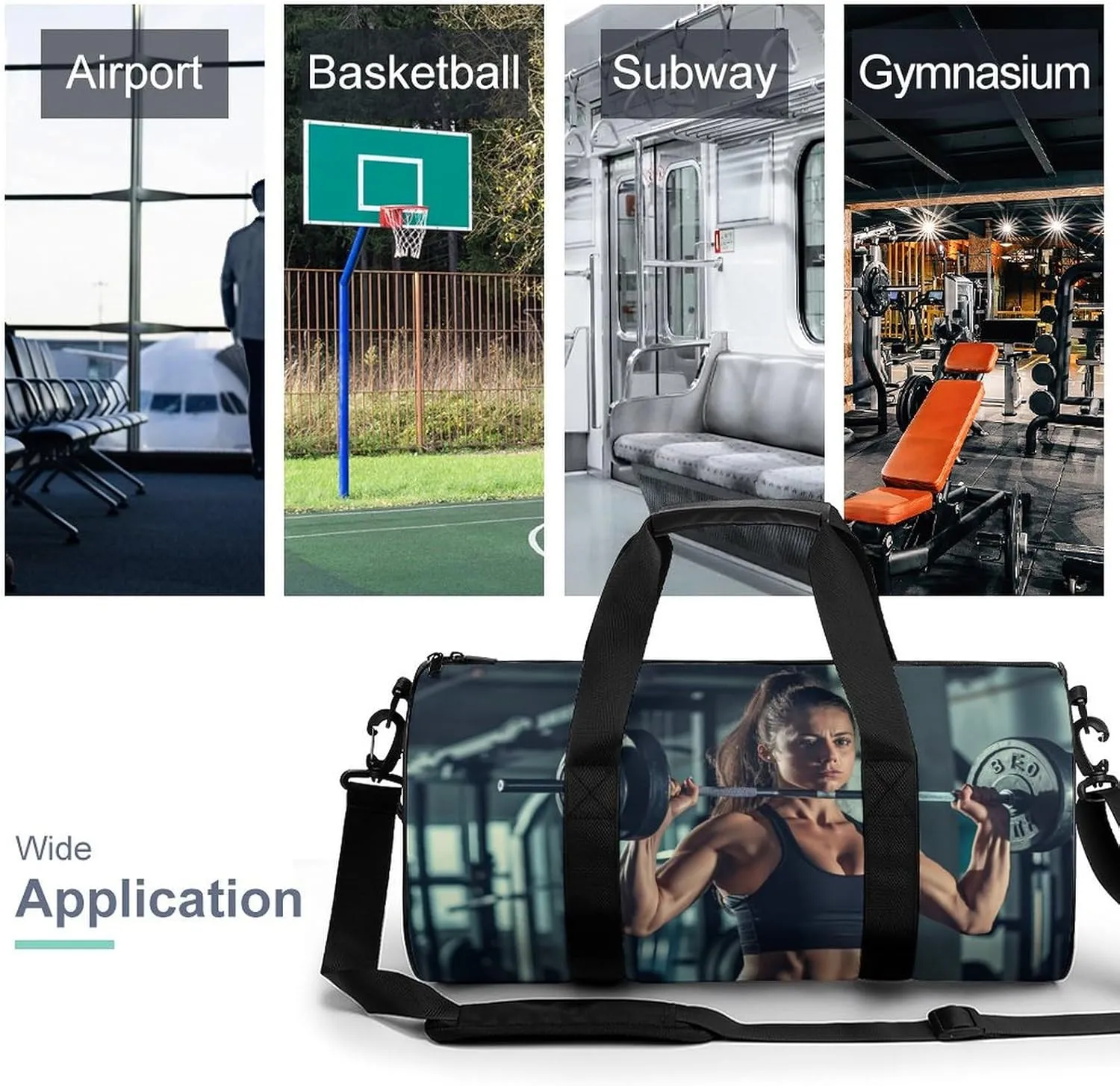 Woman Lifting Heavy Weights in Gym Travel Gym Bag for Women Men Sports Cylindrical Duffle Bag Sport Workout Bag with Shoulder Strap