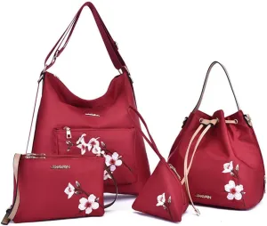 Women Handbags Sets Nylon Purses Floral Print Tote Bag Bucket bags Shoulder Crossbody Bag Backpack Coin Wallet 4 Pcs