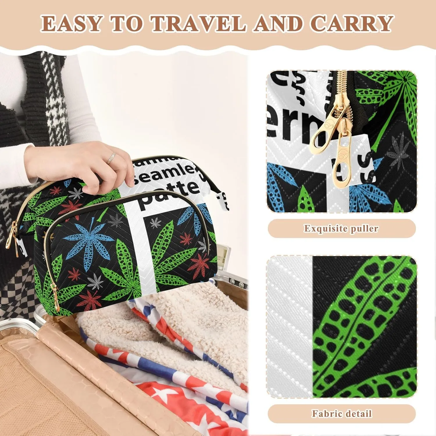 Women Wave Quilt Cosmetic Bag, Storage Pouch Handbag Makeup Case Zipper Toiletry Purse Holder Organizer 10.2x5.9x6.7 in Neon Bright Colors Abstract Liquid Ink Paint Marble Texture