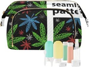 Women Wave Quilt Cosmetic Bag, Storage Pouch Handbag Makeup Case Zipper Toiletry Purse Holder Organizer 10.2x5.9x6.7 in Neon Bright Colors Abstract Liquid Ink Paint Marble Texture