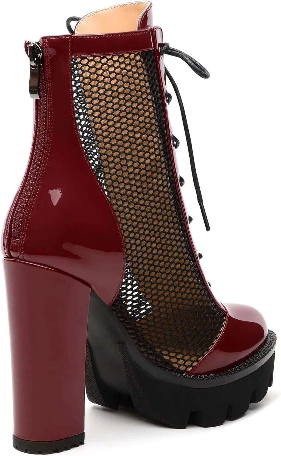 Womens Ankle Boots, Platform Chunky Heel Ankle Booties for Women, Sexy Mesh Sandal Booties with Back Zipper 4.5