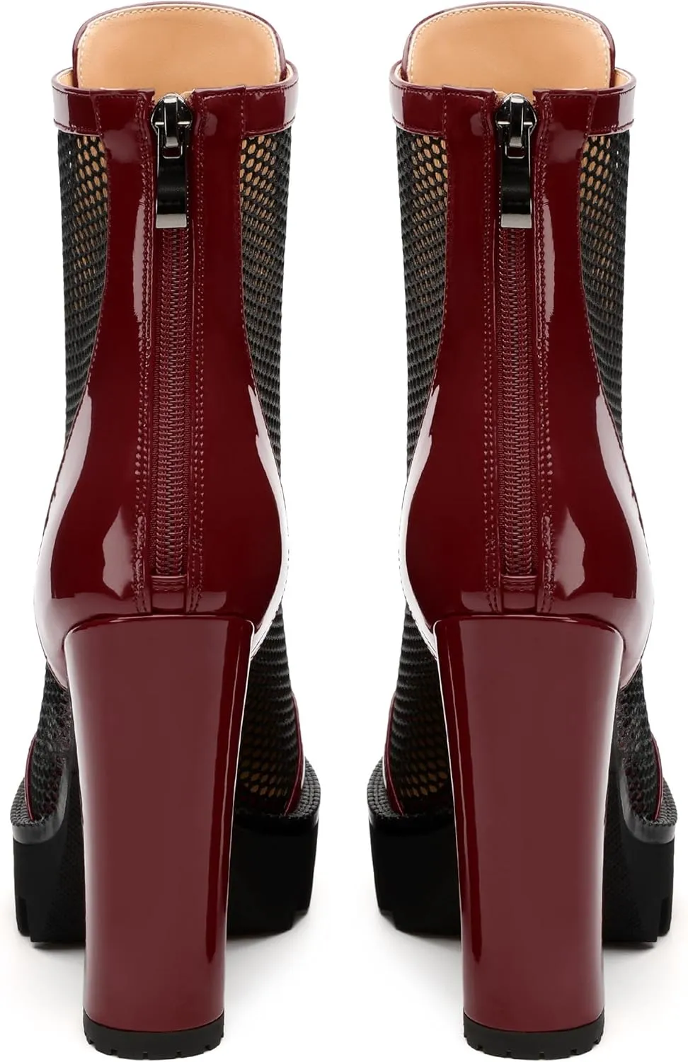 Womens Ankle Boots, Platform Chunky Heel Ankle Booties for Women, Sexy Mesh Sandal Booties with Back Zipper 4.5