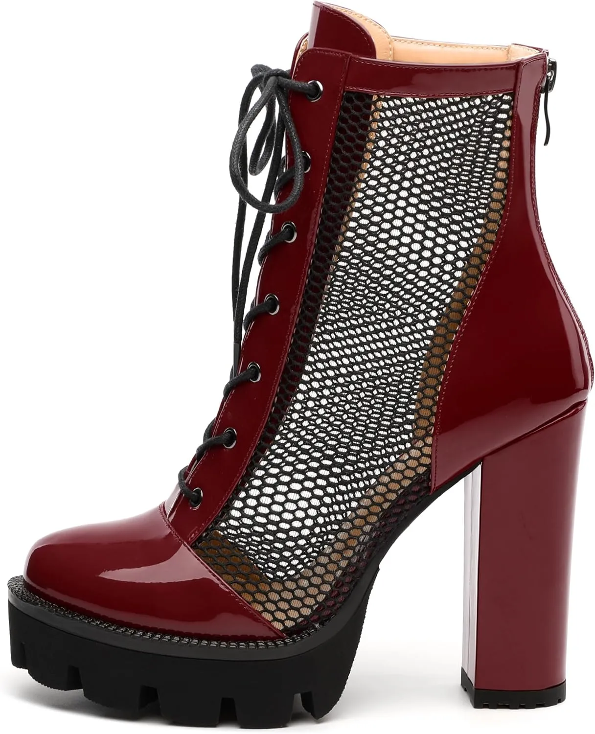 Womens Ankle Boots, Platform Chunky Heel Ankle Booties for Women, Sexy Mesh Sandal Booties with Back Zipper 4.5
