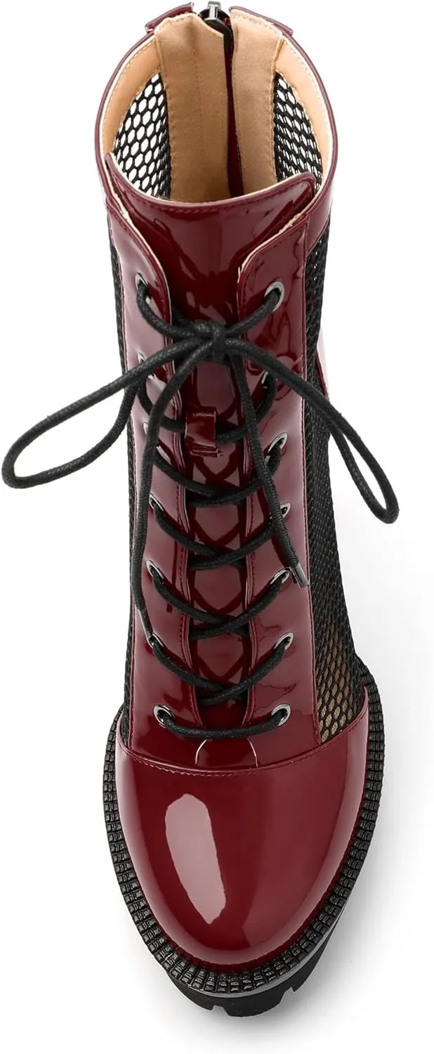 Womens Ankle Boots, Platform Chunky Heel Ankle Booties for Women, Sexy Mesh Sandal Booties with Back Zipper 4.5