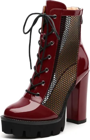 Womens Ankle Boots, Platform Chunky Heel Ankle Booties for Women, Sexy Mesh Sandal Booties with Back Zipper 4.5