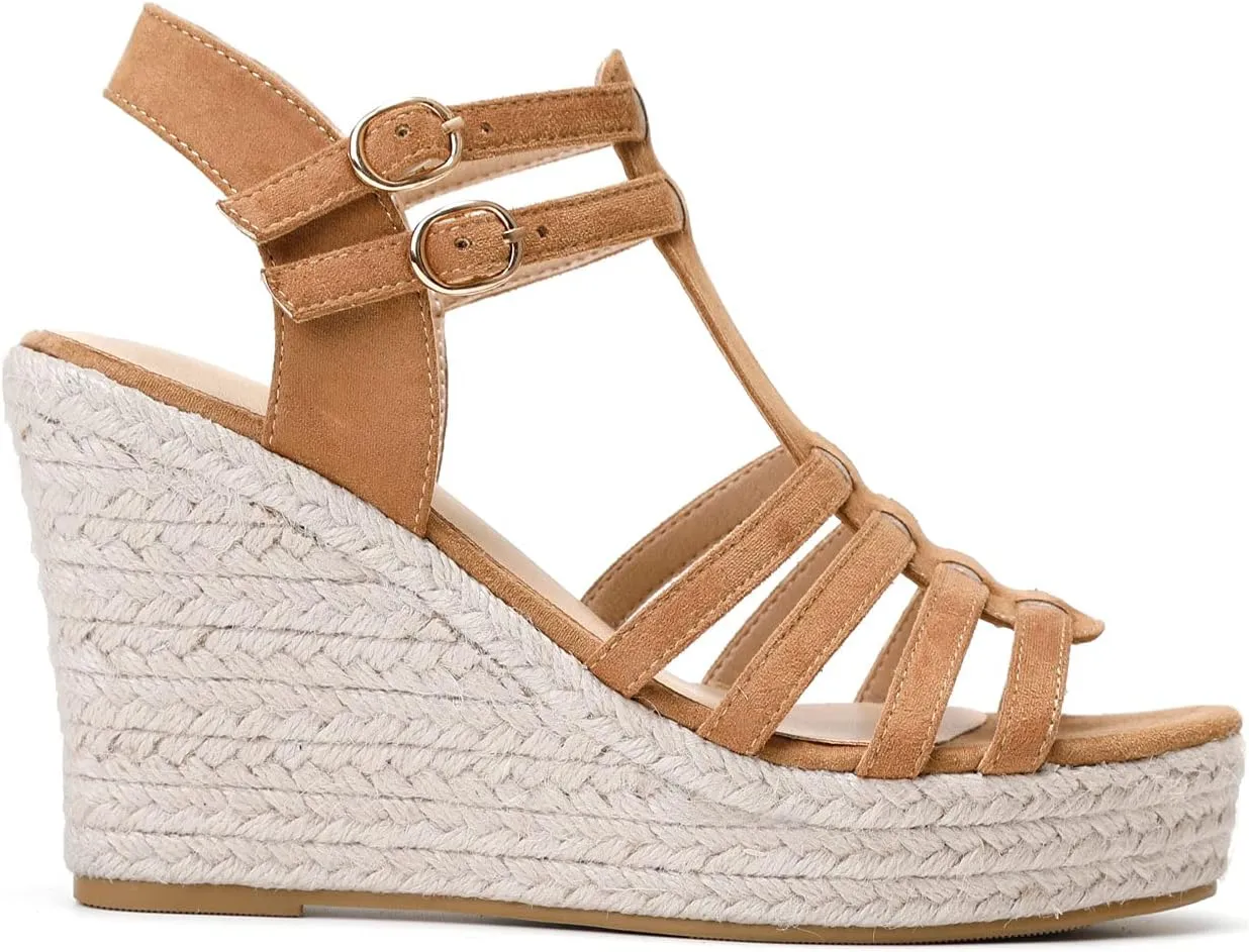 Women's Classic Summer Platform Dress Sandals Wedge Ankle Strap Round Open Toe Sandals Comfy Sloping High Heels for Women Casual Beach