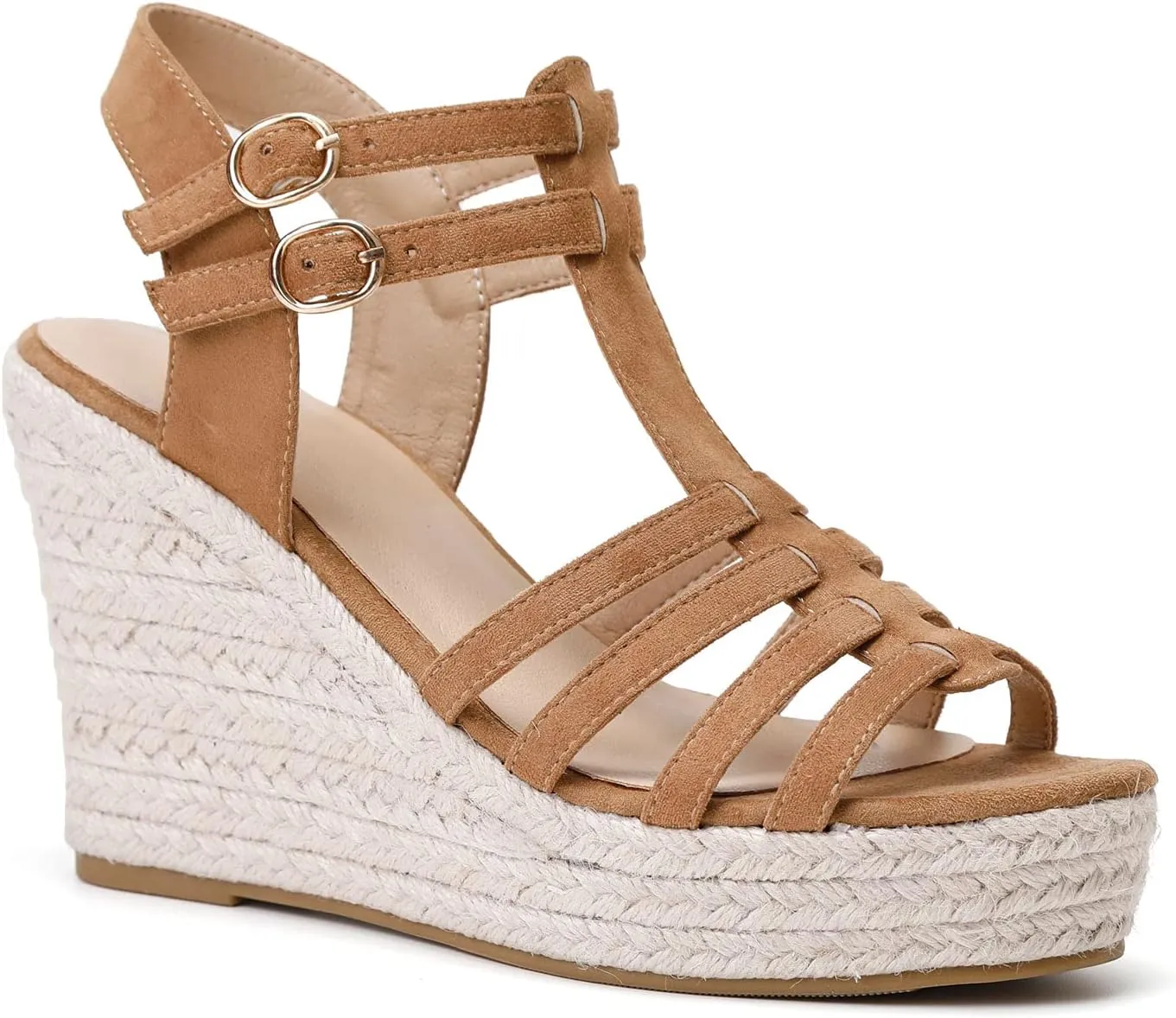 Women's Classic Summer Platform Dress Sandals Wedge Ankle Strap Round Open Toe Sandals Comfy Sloping High Heels for Women Casual Beach