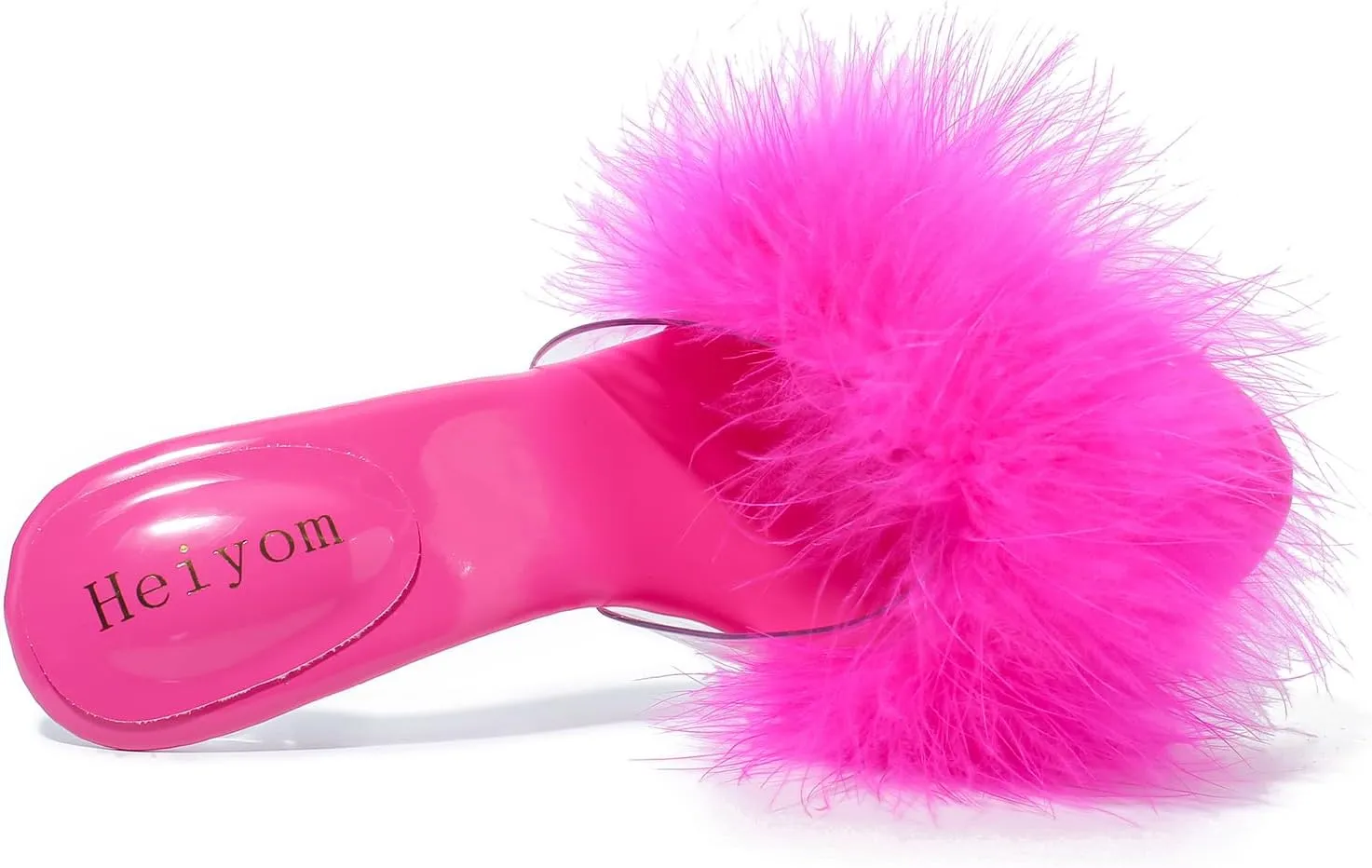 Women's Fuzzy Slippers Clear Heels Pointed Toe Stilettos Heels Mules Sandals Fluffy Feather Slip On High Heeled Party Prom Dresses Shoes