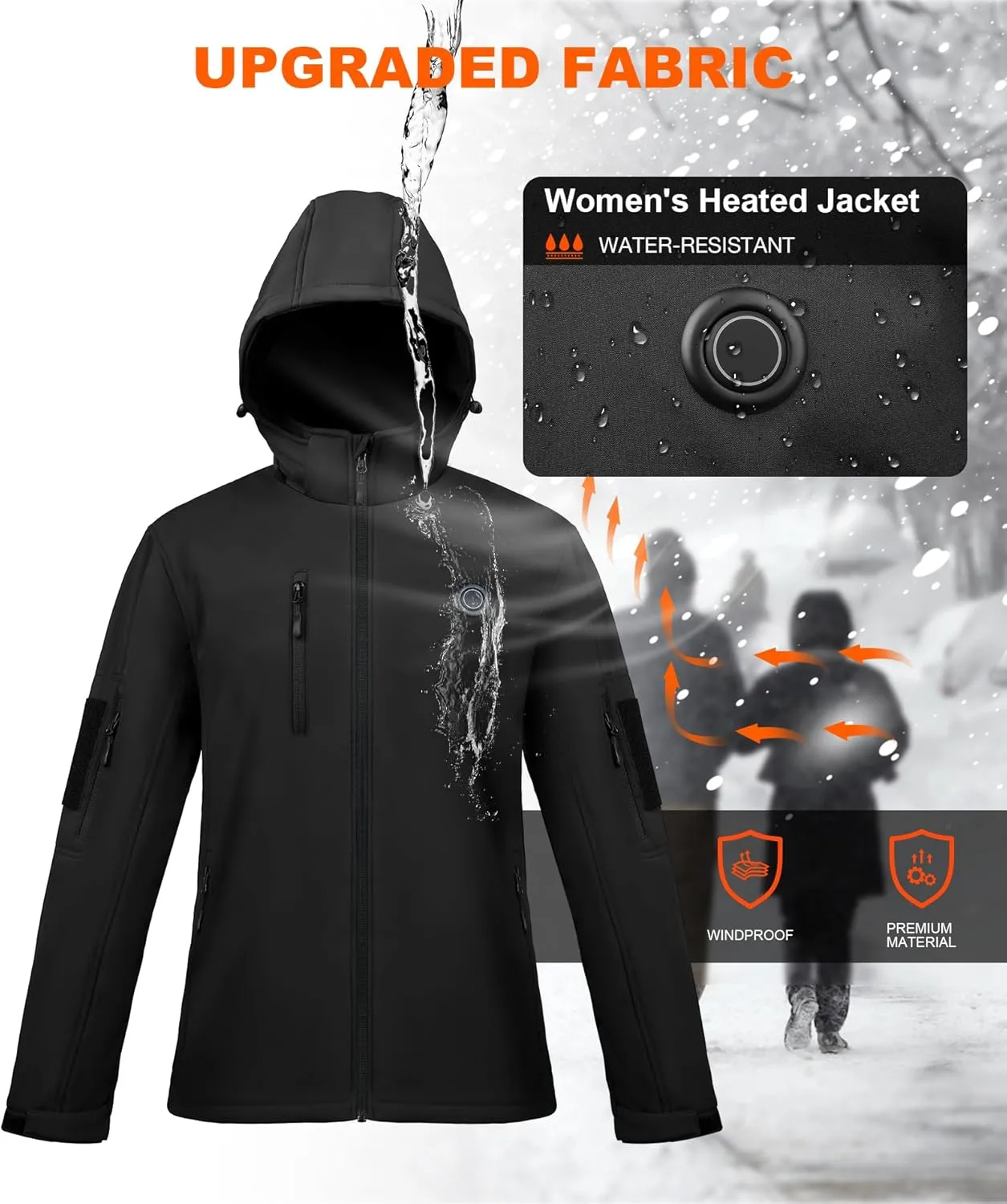 Women's Heated Jacket with Battery Pack,Waterproof Windbreaker Detachable Hooded Electric Heating Jacket Heated Coat