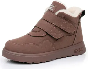 Women's Linen Flat Winter Snow Boots with Hook and Loop Comfort Round Toe Warm Plush Lining Non-slip Casual Outdoor Ankle Boots